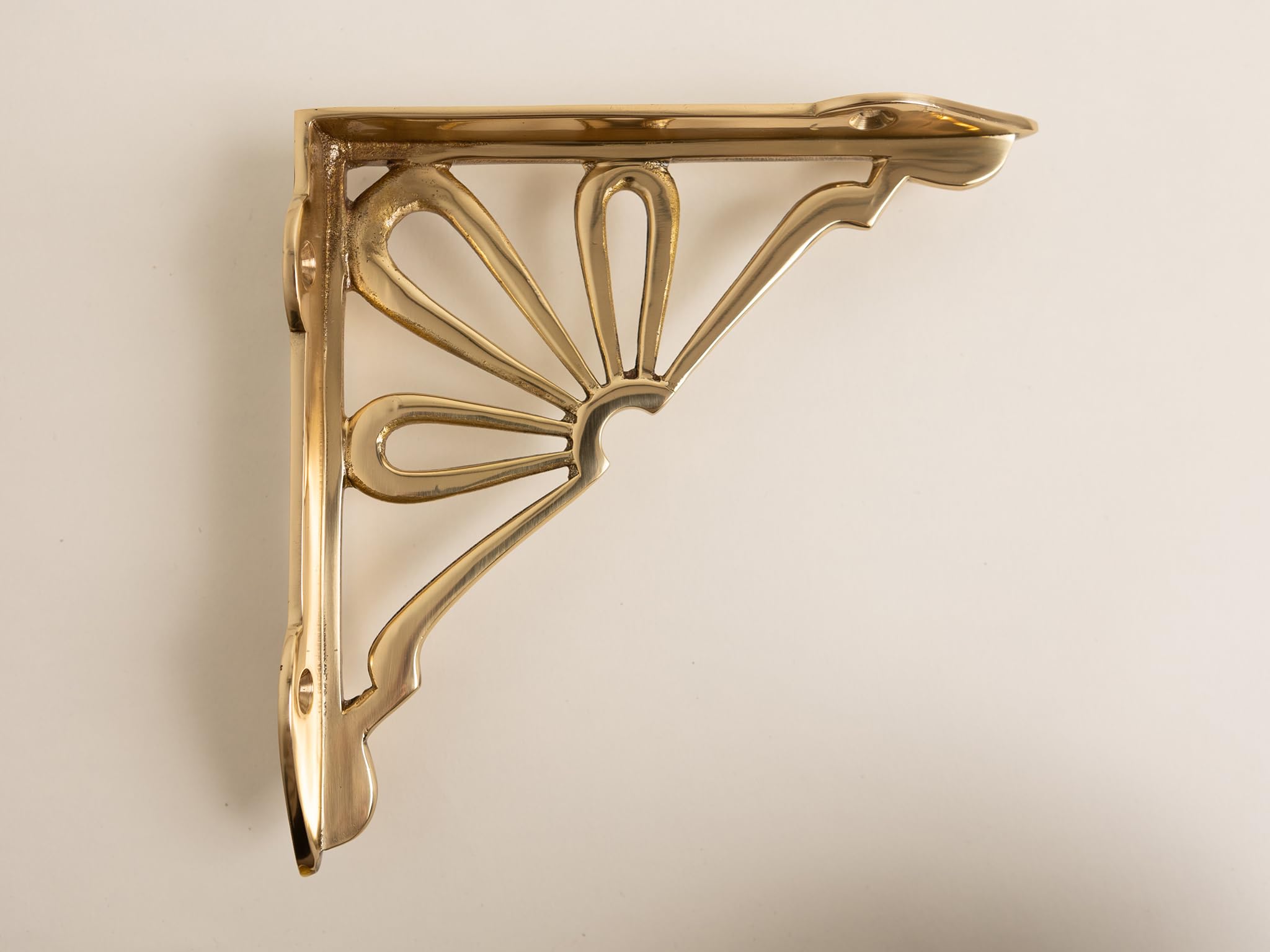 Polished Brass Flower Shelf Brackets | Heavy Duty Brackets for Kitchen Bookshelf | Brass Shelving Heavy Solid Cast Brass | Sold Individually