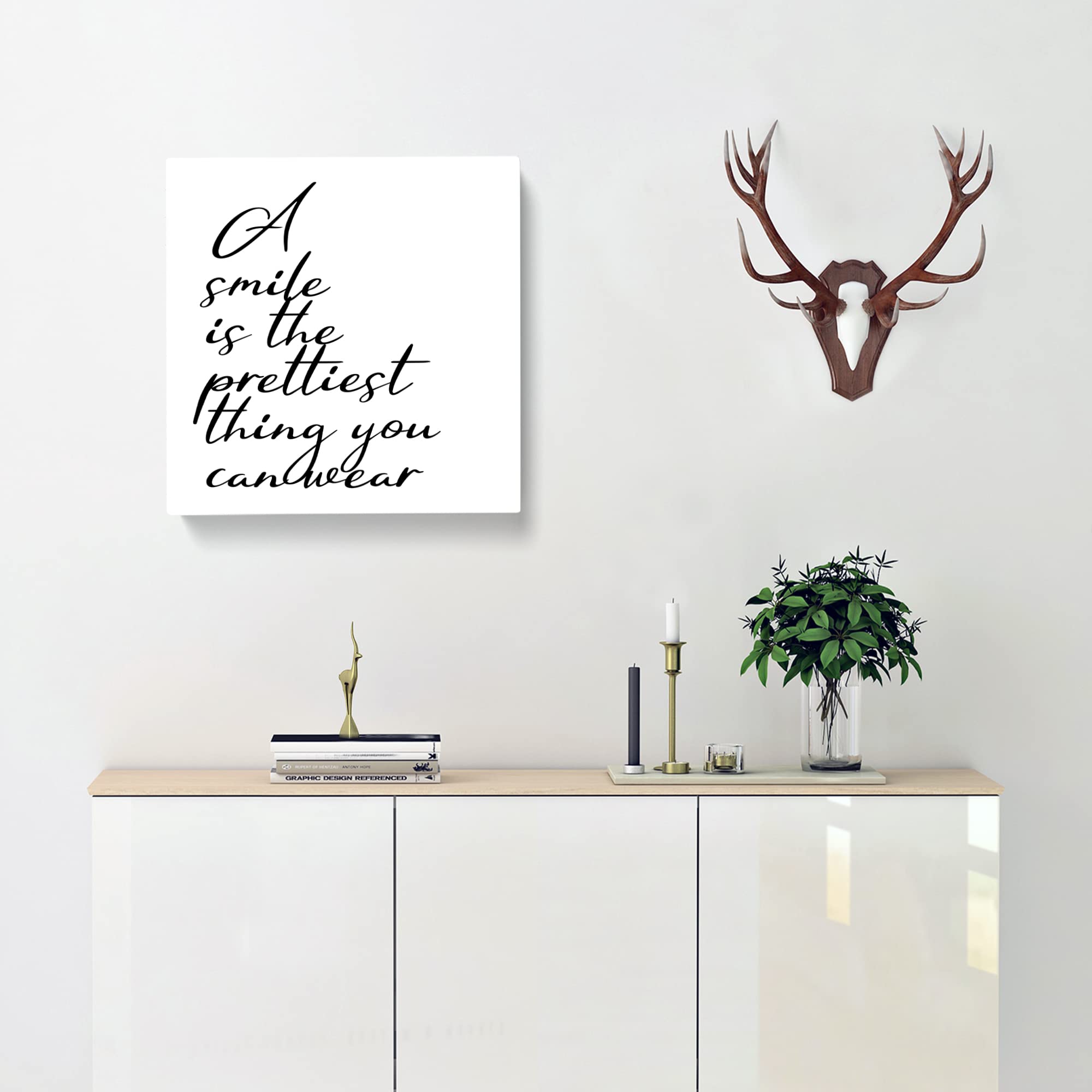 A Smile is the Prettiest Thing you can Wear Modern Typography Quote Canvas Print, Mixed, 35L x 35W cm - Image 3