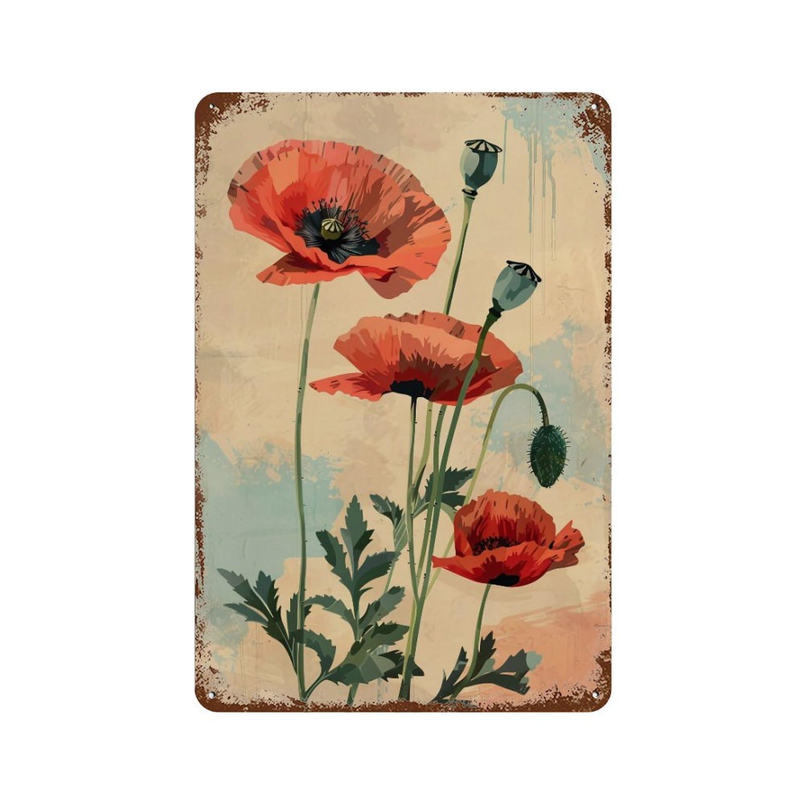 HDURYEYRYY Red Poppy Color Block Still Life 04 Wall Retro Iron Vintage Art Metal Tin Sign Poster Modern Home Cofffee Club Art Bar Shop Decor Style 30x20cm