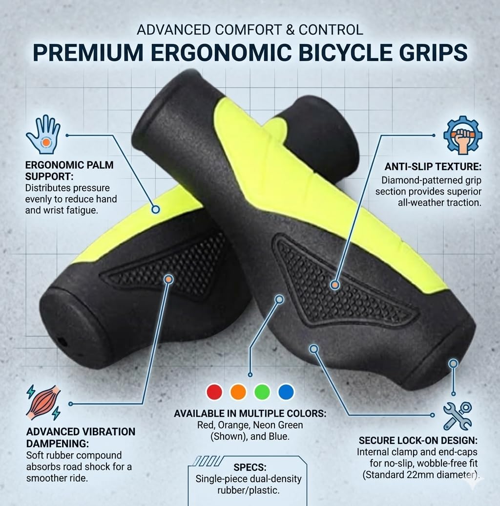 Wavva® Cycle Handle Grip Set 12.5cm Unique Color Non Toxic Soft Rubber Anti-Slip MTB/City Bicycle Bike (Multicolor) 1
