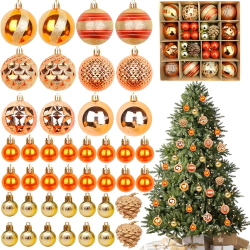 44pcs Christmas Baubles Tree Decorations,Orange Xmas Ball Ornaments 3cm 6cm Mini Baubles Hanging Ball Plastic Christmas Bauble for Xmas Tree Decorations,Home Party,Wedding Decor