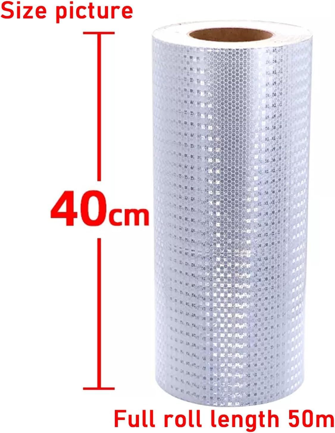 Reflective Tape,Reflective Safety Tape,Safety Warning Tape,Adhesive Warning Tape,50 Meters x 40 cm Reflective Tape Self-Adhesive Tape Warnig Tape High Intensity Reflective Sticker(White)