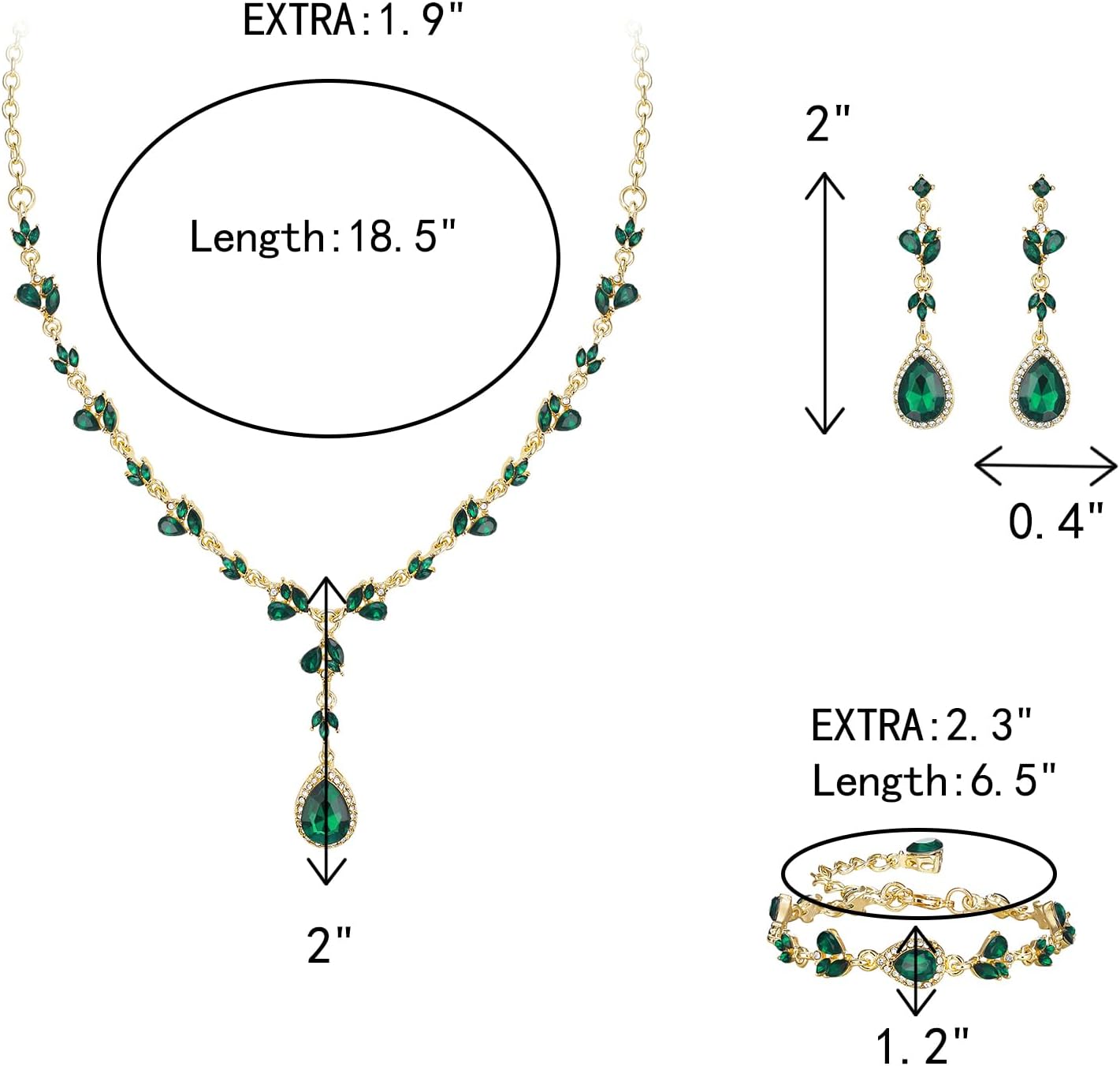 Crysdue Wedding Jewelry Sets for Brides Bridesmaid Women, Sparkly Rhinestone Floral Leaf Bridal Teardrop Y Pendant Necklace Chandelier Dangle Earrings Set for Prom Party - Image 5