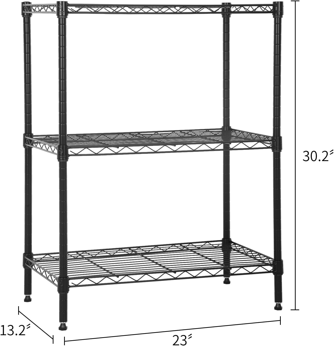 3 Tier Metal Storage Shelves 23" L x 13" W x 30"H Adjustable Wire Shelving Unit 450LBS Metal Shelves Garage Storage Pantry Shelves Storage Rack Wire Rack Shelf Steel Shelves for Storage, Black