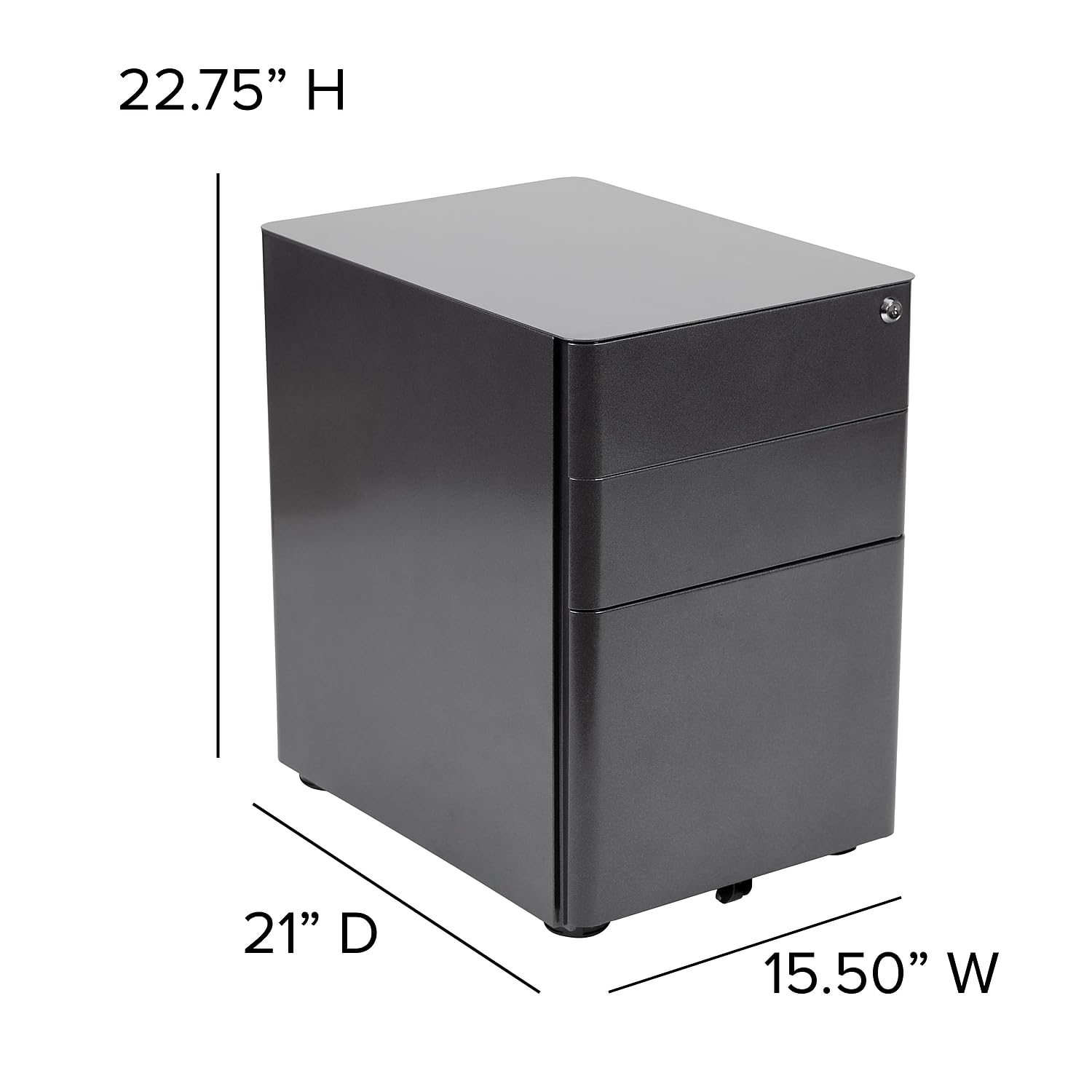 Flash Furniture Moderner Aktenschrank mit 3 Schubladen, abschließbar, mit Kippmechanismus und Hängeschublade für Rechts- und Briefordner, Schwarz