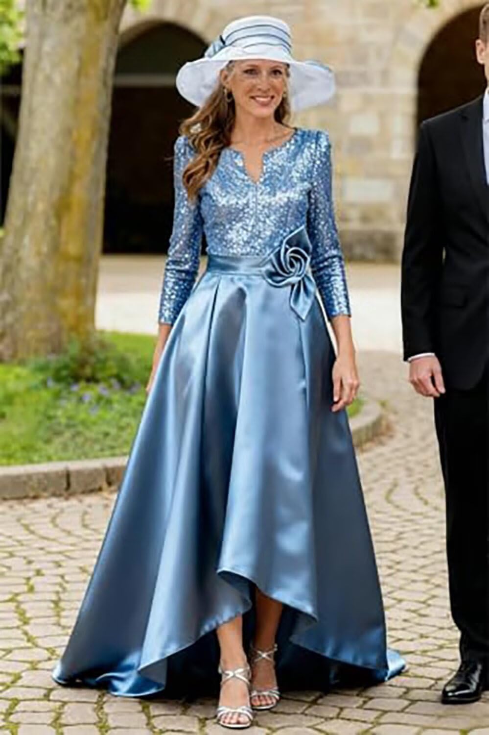 High Low Mother of The Bride Dresses for Wedding Long Sleeve Formal Dress with Pockets He6092 - Image 7