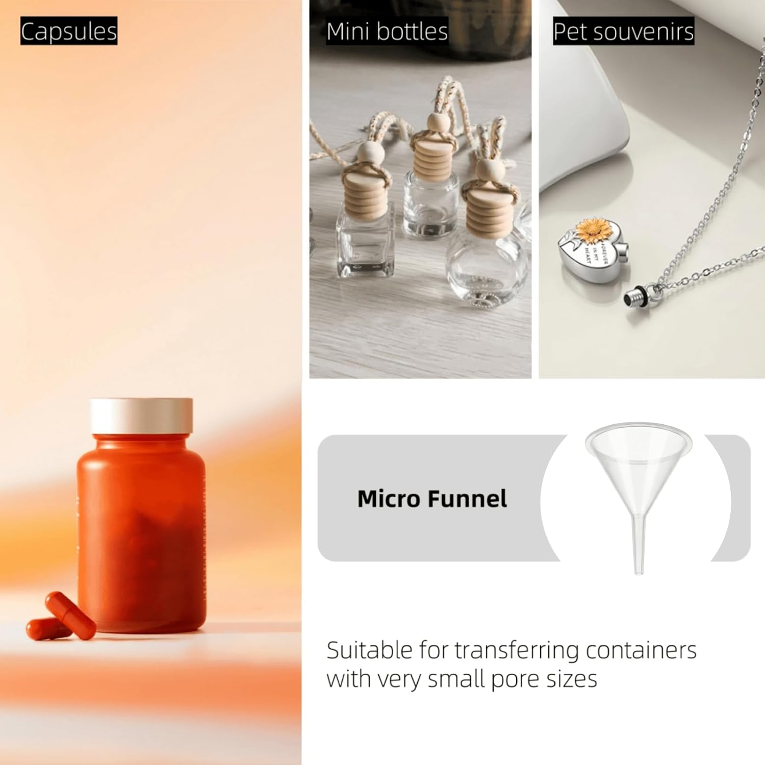 Small Funnel Kit, 9 Pack, 3 Sizes with Droppers for All Small Bottles