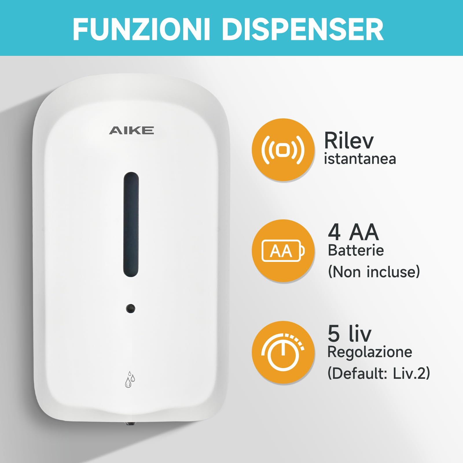 AIKE 1000 ML Distributore Automatico Di Sapone A Parete, Design A Prova Di Manomissione Per Uso Pubblico E Commerciale, AK1226S