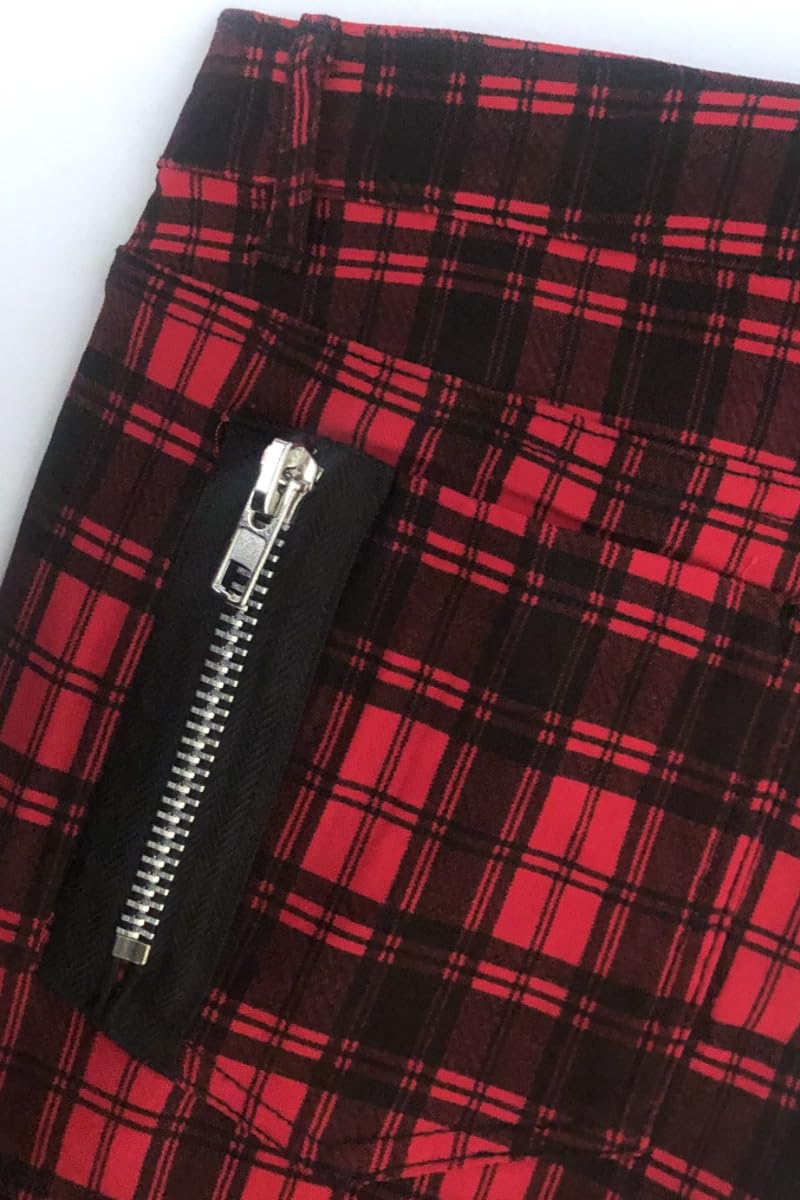 Röhrenhose Karo Hose Damen Karierte Hosen Punk Emo Alternative Mode, Rot, XL