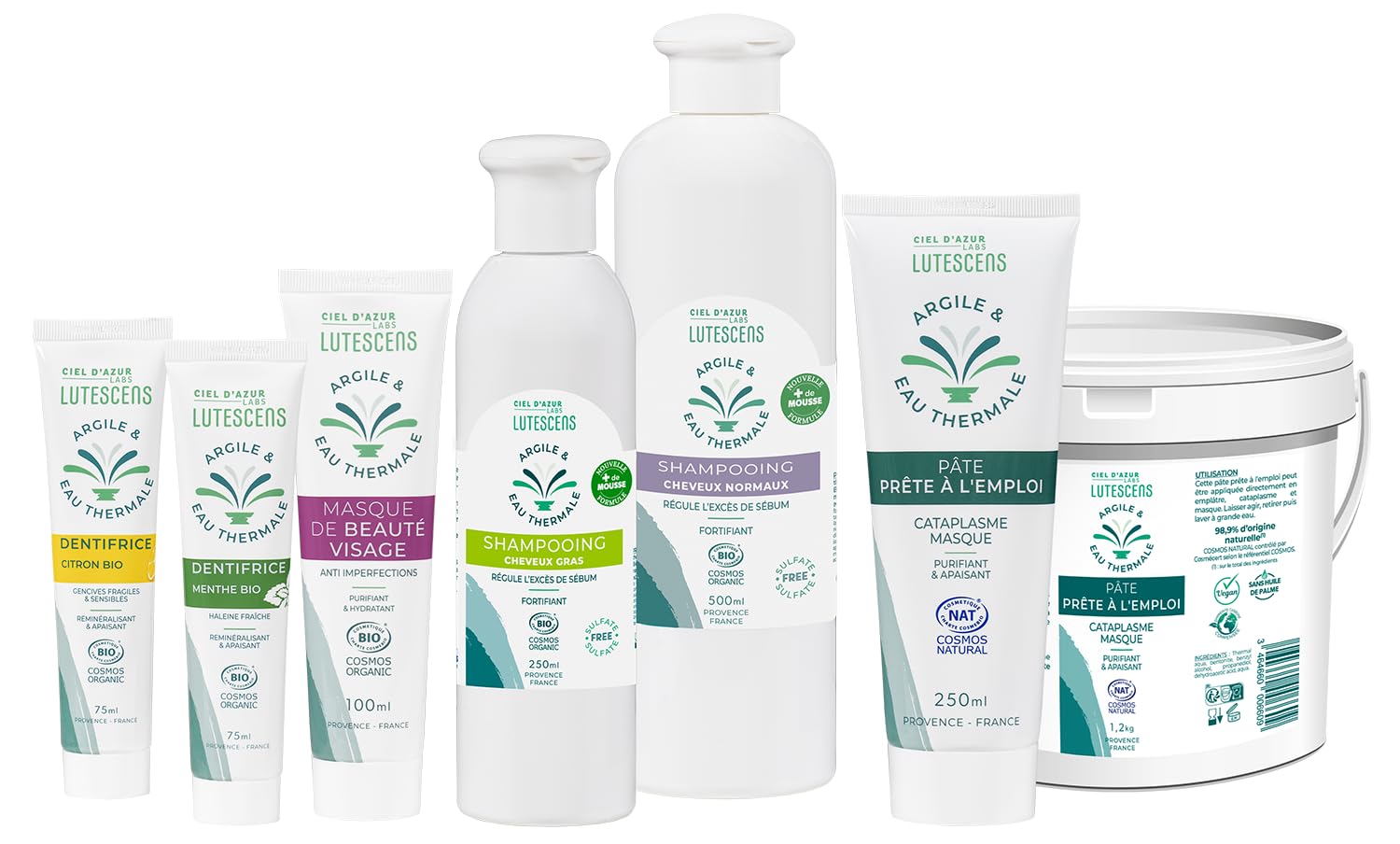 CIEL D'AZUR LABS - Pâte à l'Argile et à l'Eau Thermale prête à l'emploi - Naturel - Seau 1.2 kg
