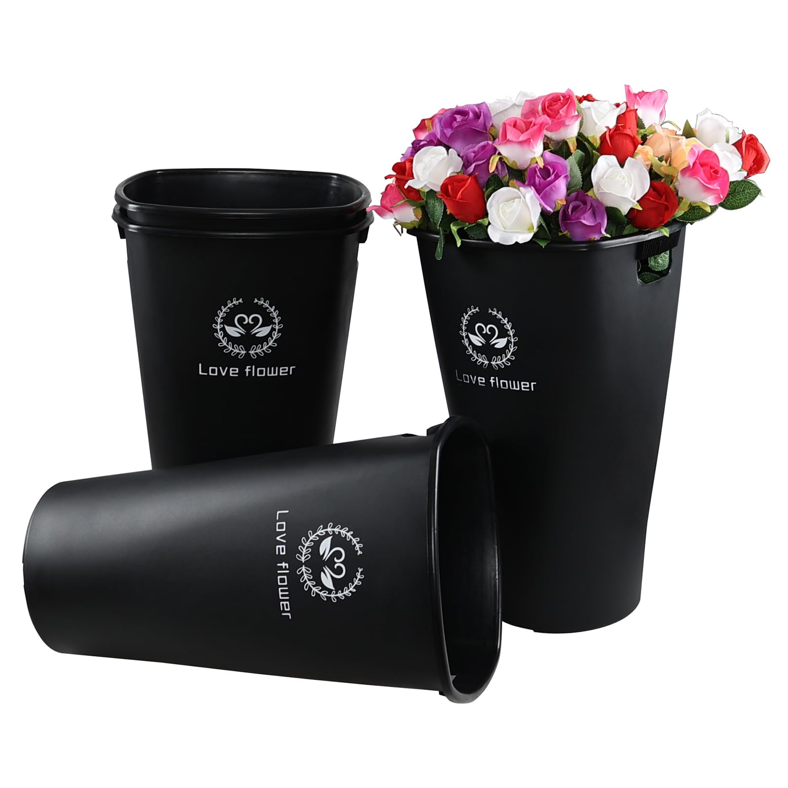 Teyyvn 4-Pack 19.92 Inch Plastic Floral Bucket, Flower Buckets for Cut Flowers, Display Decorative Plastic Vases, Black