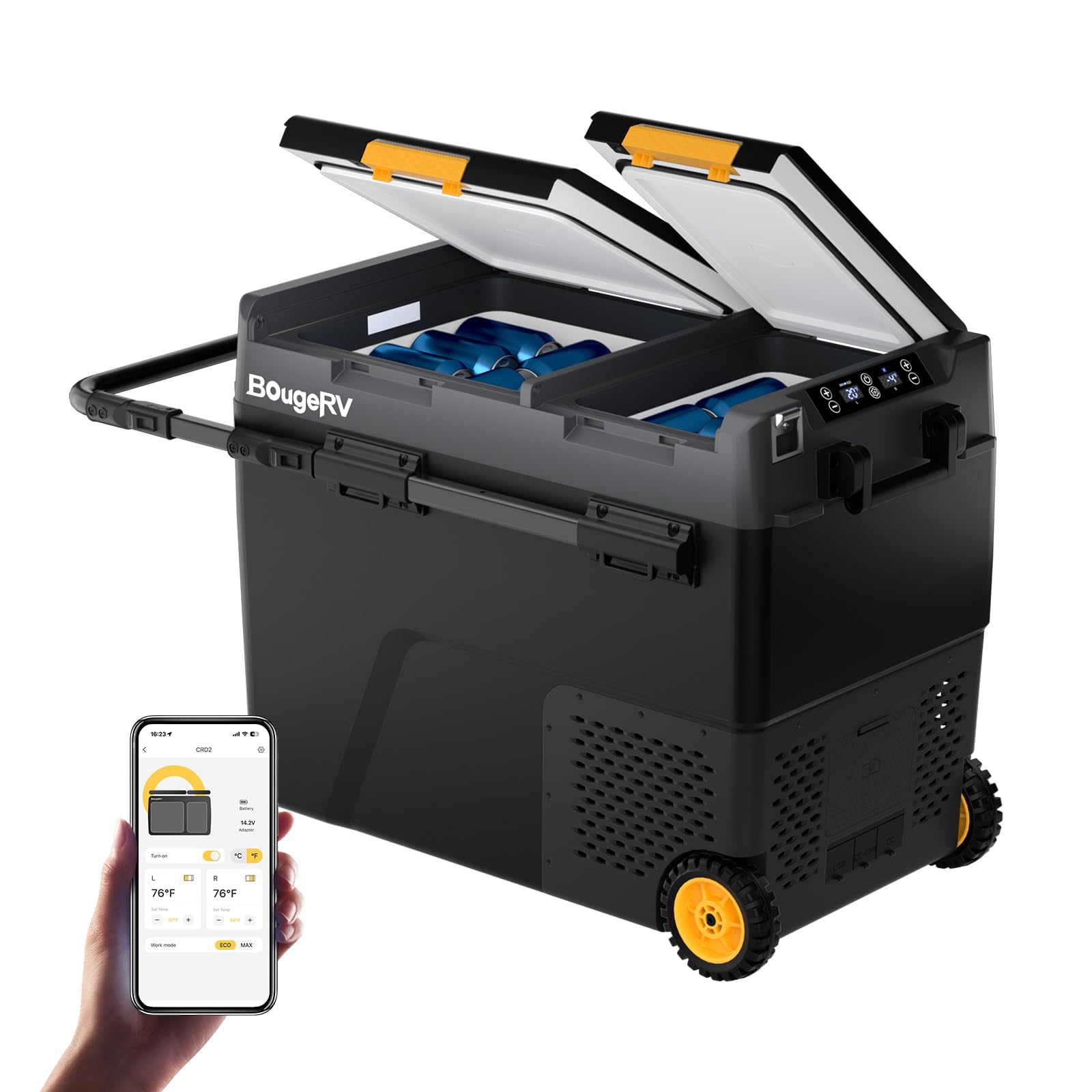 BougeRV CRD2 Kompressor Kühlbox 57L mit Gefrierfach für Auto-Picknick und Camping mit APP Steuerung und -20℃ bis 20℃ Tem