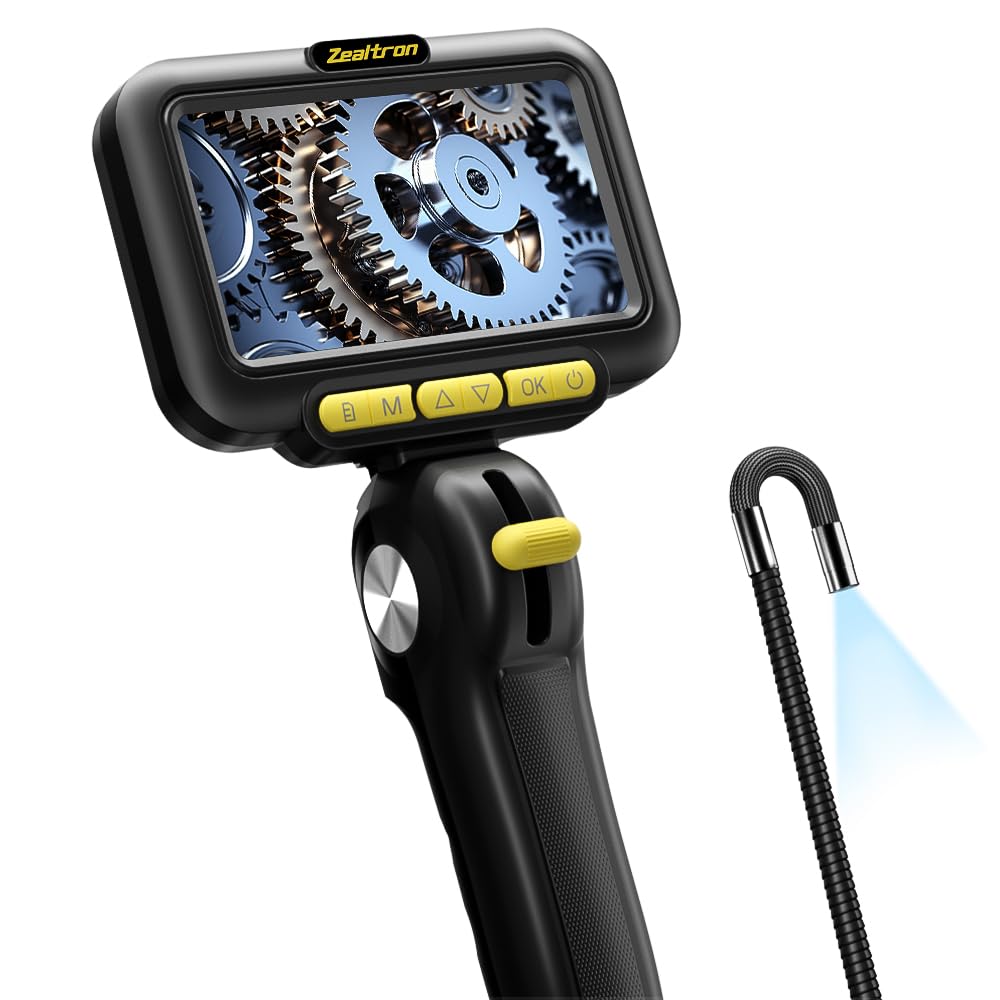 Zealtron Endoskopkamera beweglicher Kopf mit LED Licht, 5 Zoll IPS Industrielles Endoskop, 6.2mm Rohr Endoskop für Auto/Wand Inspektion.