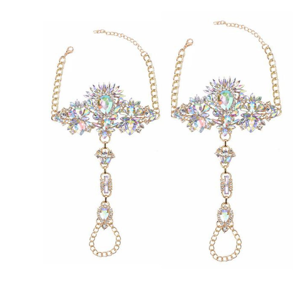 Crystal Foot Jewelry for Women Barefoot Sandals Beach Wedding Party Imitation Anklet Chain with Gift Box-JL01 Crystal-1