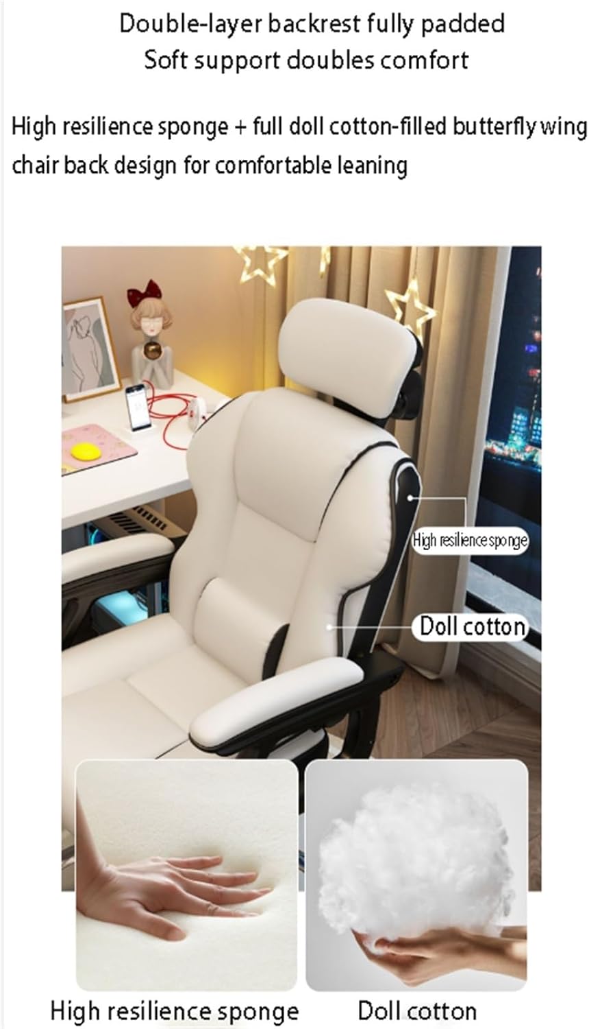 Home Office Desk Chairs, Swivel Chair Leather Comfortable Ergonomic Gaming Computer Office Swivel Chair (Color : Off-White, Size : No Pedal)