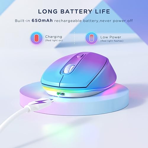 Miniatura 5 de seenda Ratón inalámbrico, mouse recargable con luz para laptop, pequeños ratones inalámbricos con luces LED de arco iris silenciosas para PC,