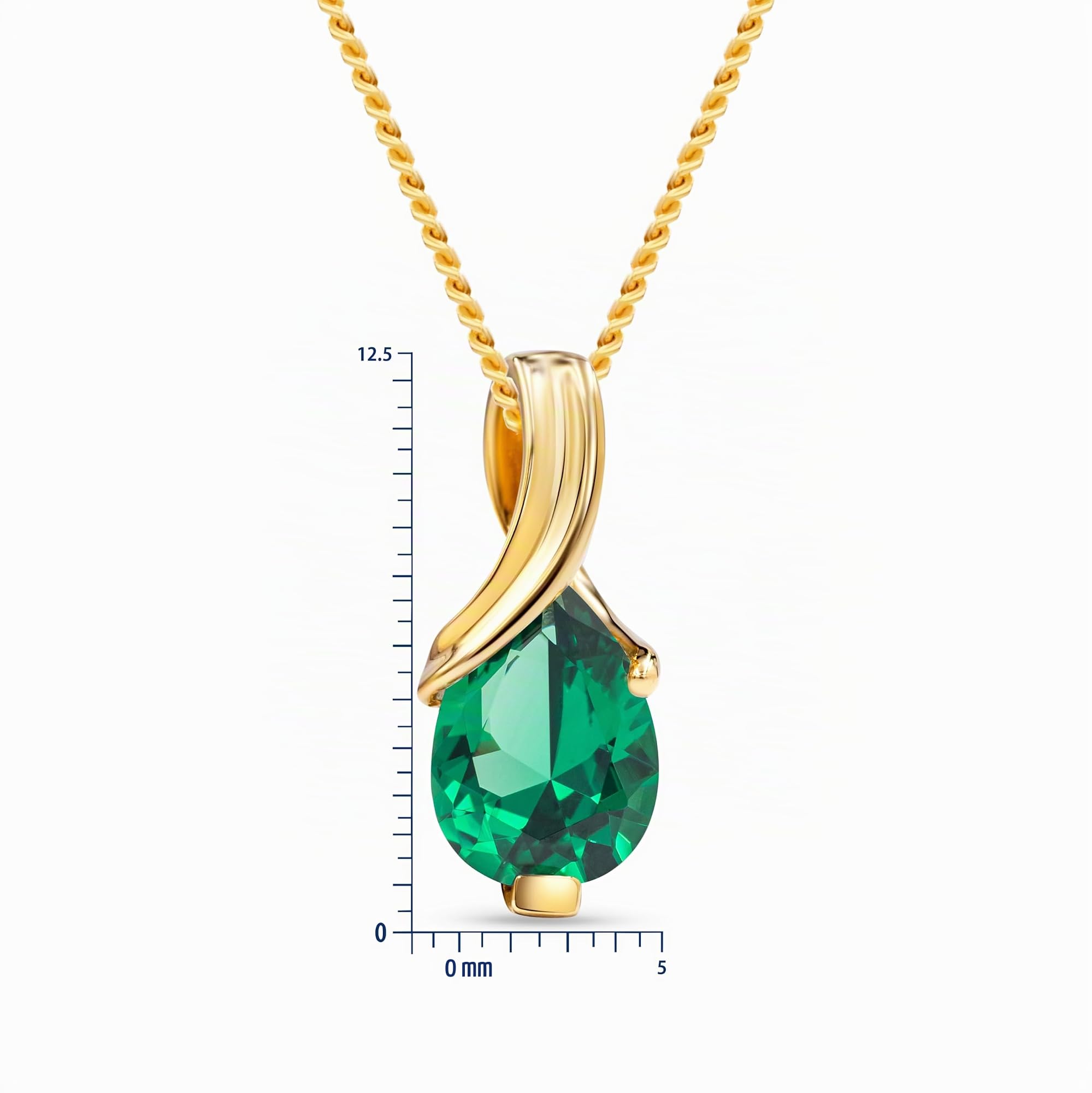 MIORE Collier Femme, Chaîne en Argent 925 Plaqué Or 18 Carats, Pendentif en Or 14 Carats 585 Saphir/Rubis/Émeraude avec Chaîne gourmette, Longueur 45 cm, Bijoux Femme