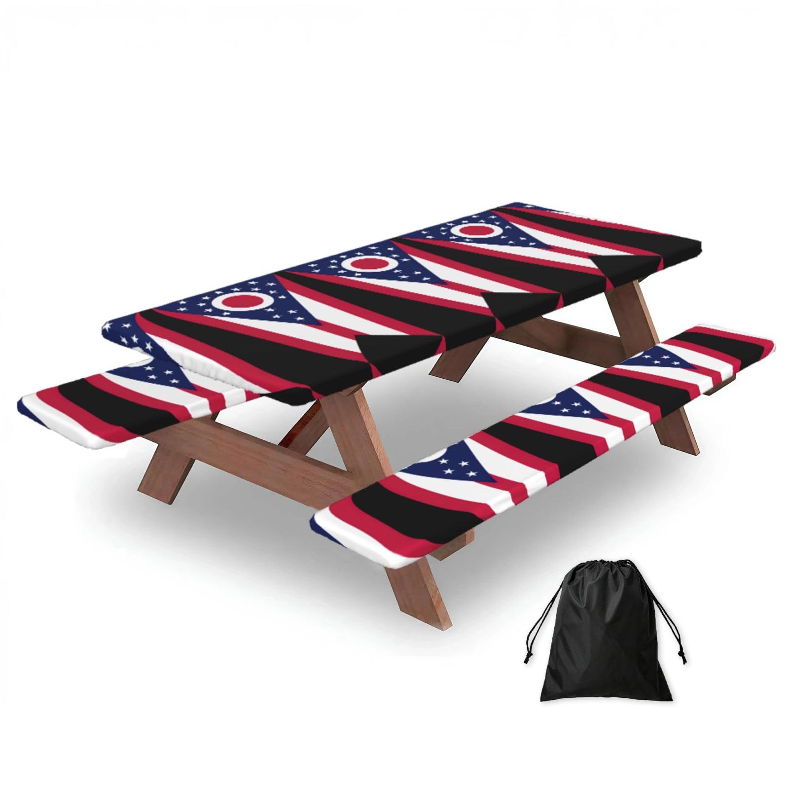 Yqxwjl Black Ohio State Flag Print Camping Essentials Waterproof Camping Table And Bench Cover With Drawstring Bag 183 Cm