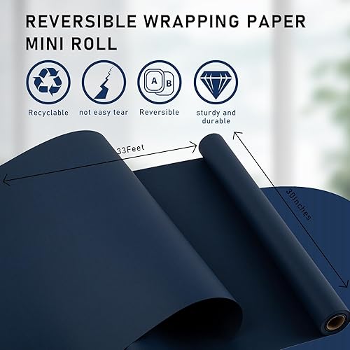 Miniatura 20 de Yarcony Papel kraft de regalo de Navidad, papel de regalo negro, árboles de Navidad de lujo, renos, copos de nieve, papel de estraza resistente