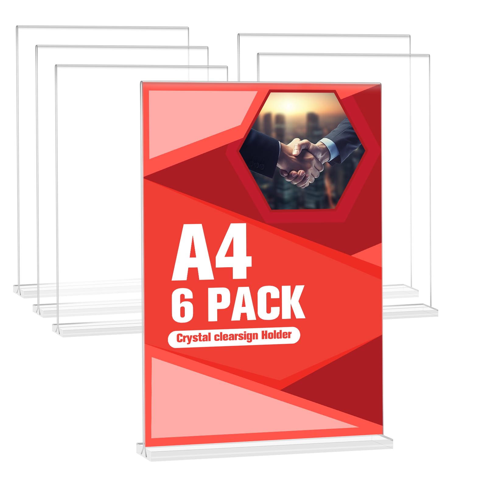 6 Pezzi Espositore Plexiglass A4, Espositori da Tavolo A4 Forma di T, Porta Menu da Tavolo A4 in Acrilico Trasparente, Supporto A4 per Menu, Cartelli, Ristoranti, Hotel, Negozio, Ufficio