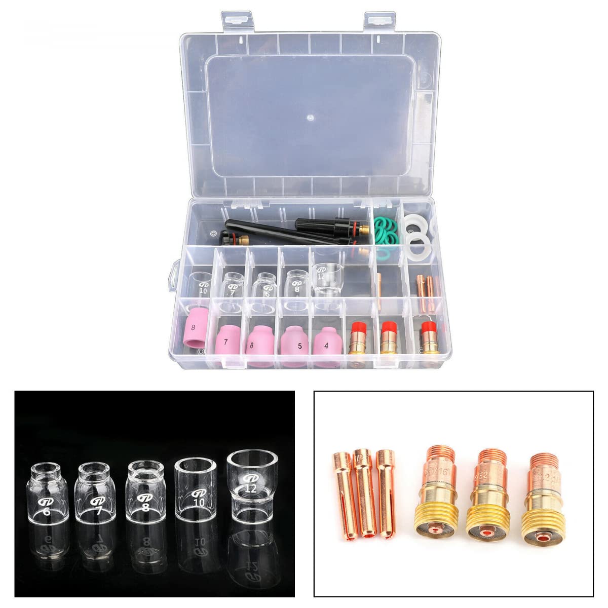 RANRAO 31Pcs TIG Saldatura Torcia per Stubby Gas Lens # 12 Vetro Cup Kit Per WP-17/18/26