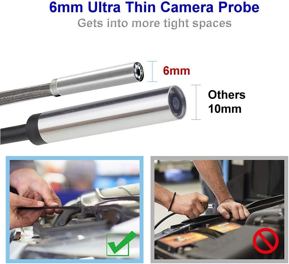 Poseidon Articulating Industrial Endoscope - Borescope Inspection Camera, 2.7inch LCD Screen Digital, Semi-Rigid IP67 Waterproof Video Recording 2M Snake Camera 6mm Probe with 6 LED Lights