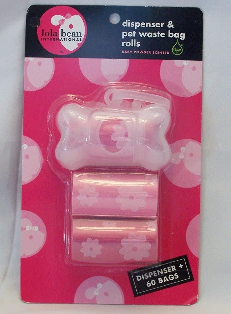 Lola Bean Pet Waste Dispenser (Clear White) & Scented Waste Bag 3 Rolls (Pink