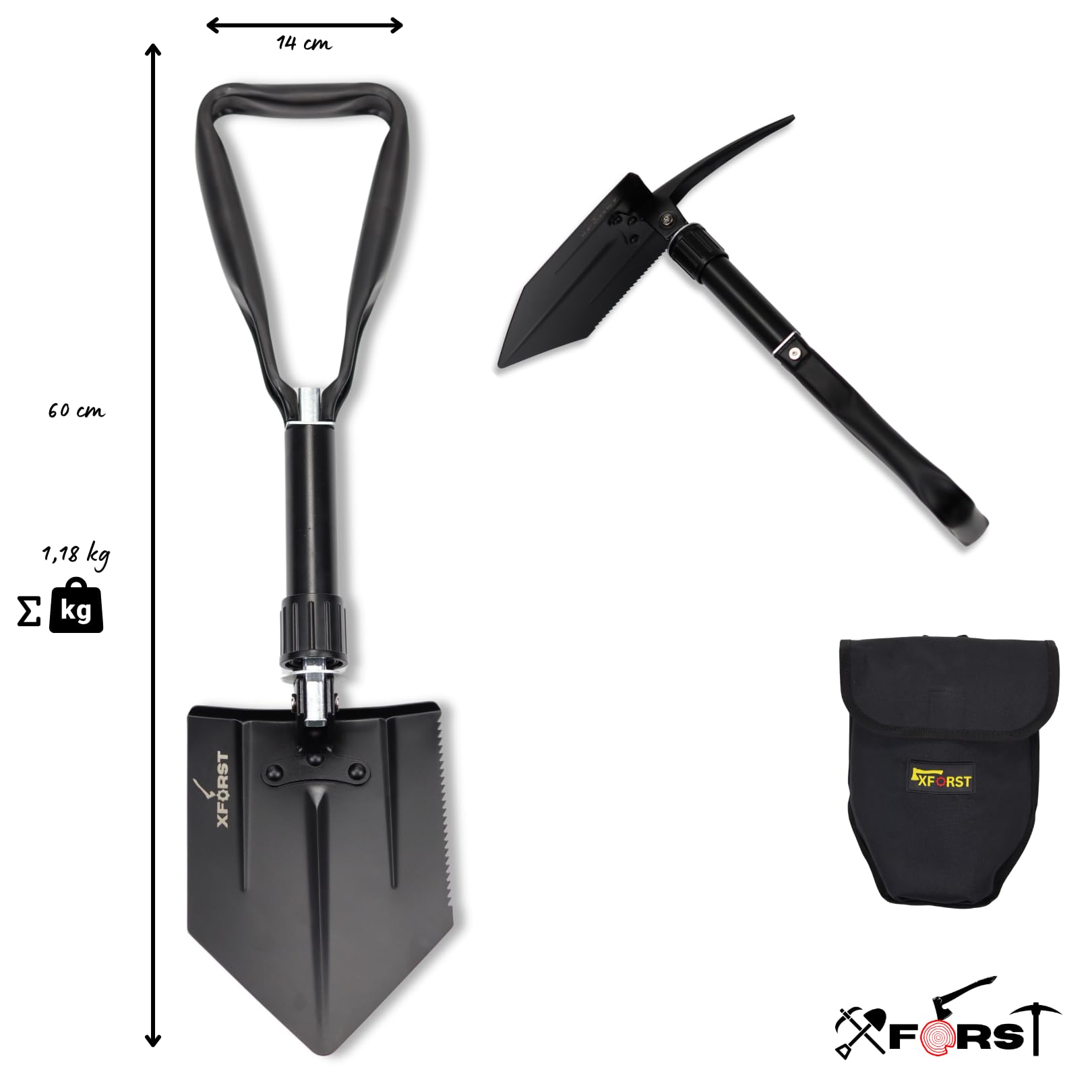 Set Xforst: Pala Pieghevole KS1 & Mini Piccone PF400 – Set Indispensabile per Giardinaggio, Campeggio e Sopravvivenza