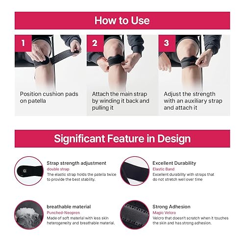 Miniatura 5 de Aider Rodillera de rótula  Correa de soporte de rodilla para alivio del dolor, tendón rotuliano, Osgood Schlatter, y recuperación de férula de la