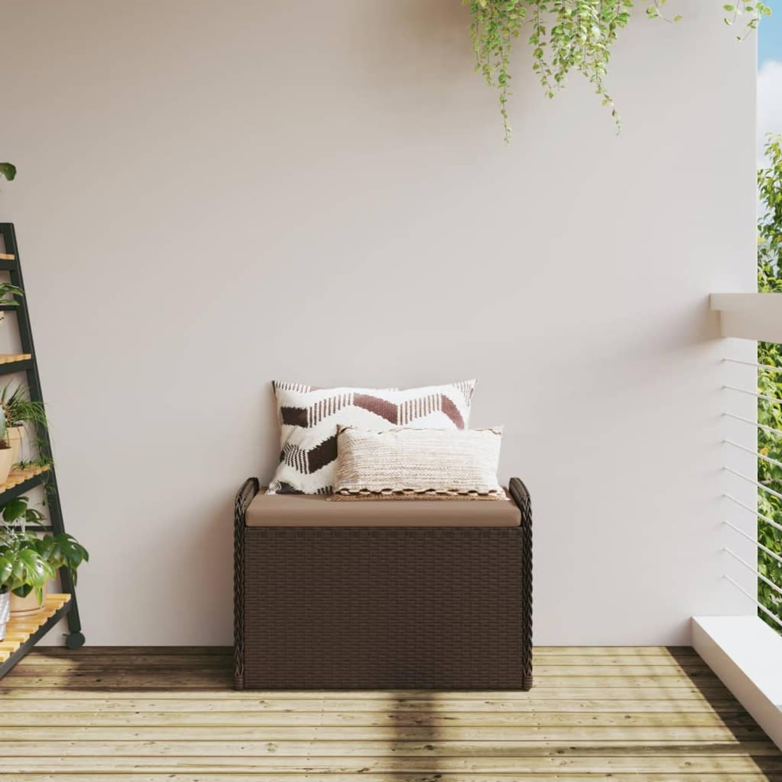 Sitzbank mit Stauraum & Kissen Sitzbox Mit Stauraum Storage Chest Stauraum Bank Sitztruhe Mit Stauraum Braun 80x51x52 cm Poly Rattan