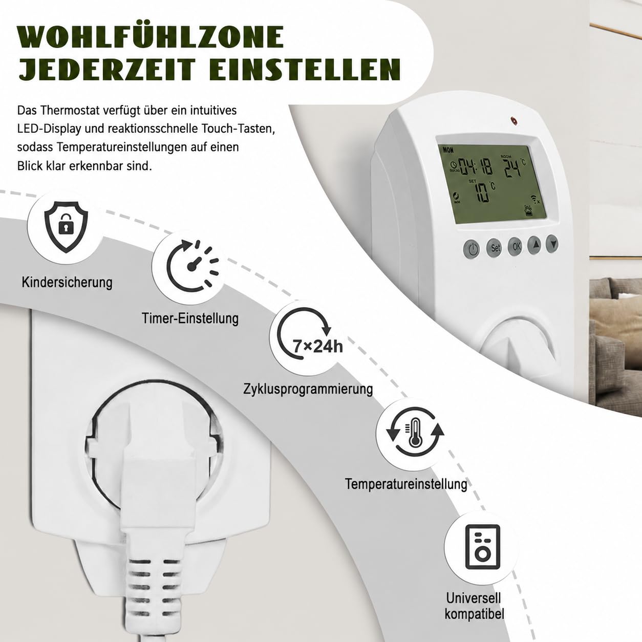 Infrarotheizung 600W mit Thermostat - Eco-Modell - Wandmontage