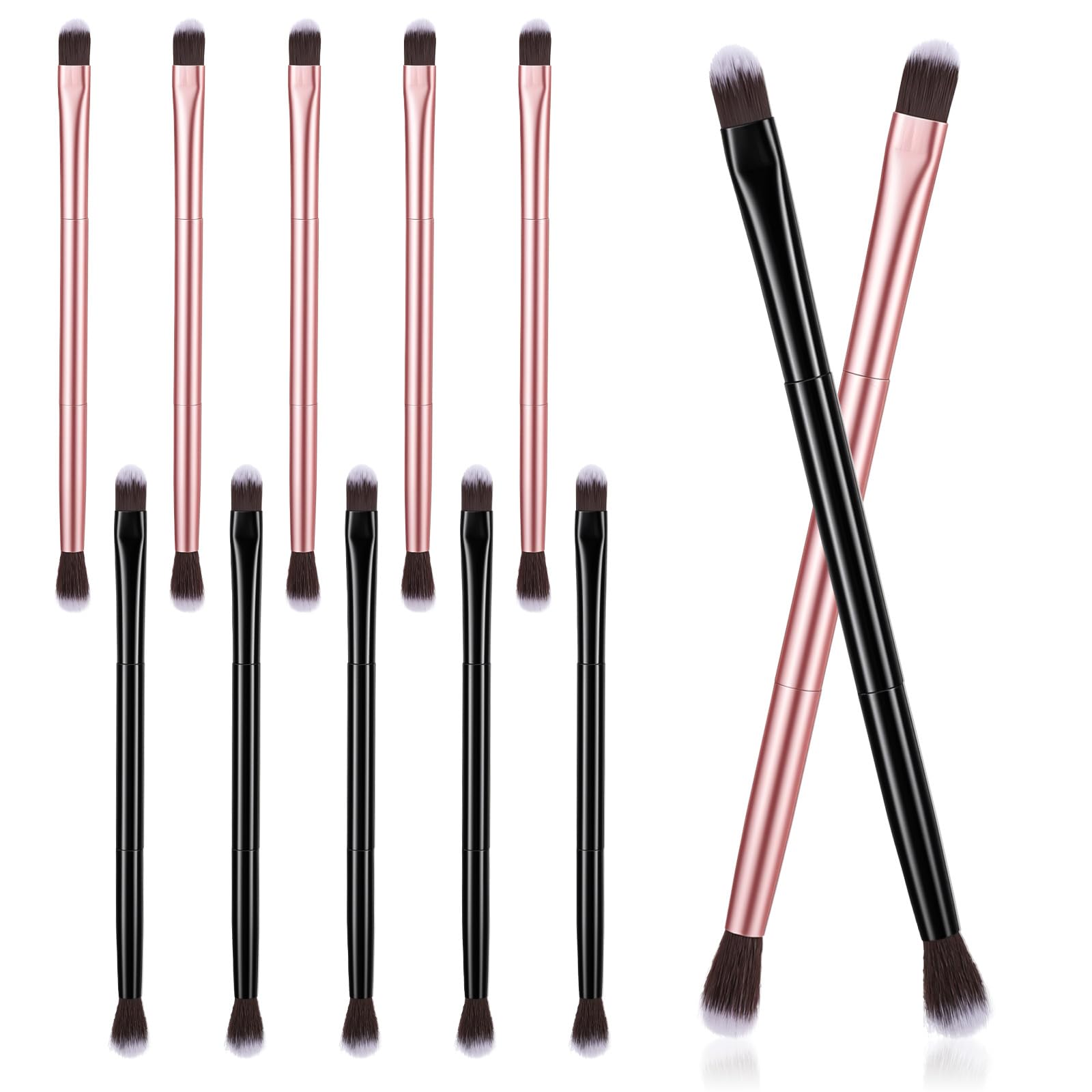 10 PCS Eyeshadow Smudge Brush Double Ended Makeup Brushes for Blending and Shading Small Soft Pointed Foundation Applicator for Concealer Eyeliner Crease (Rose Gold, Black)