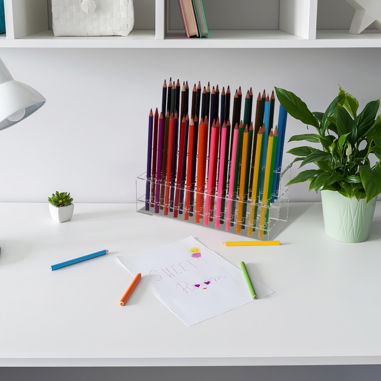iplusmile Portapenne Multi-slot in Plastico Resistente Grande Capacità e Struttura Stabile, Organizzatore da Scrivania per Esposizione Matite e Pennelli