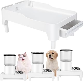 BEBOBLY Adjustable Elevated Cat Feeder Stand for Automatic Feeders, 3.6-5.1in Height, Anti-Slip, Treat Drawer