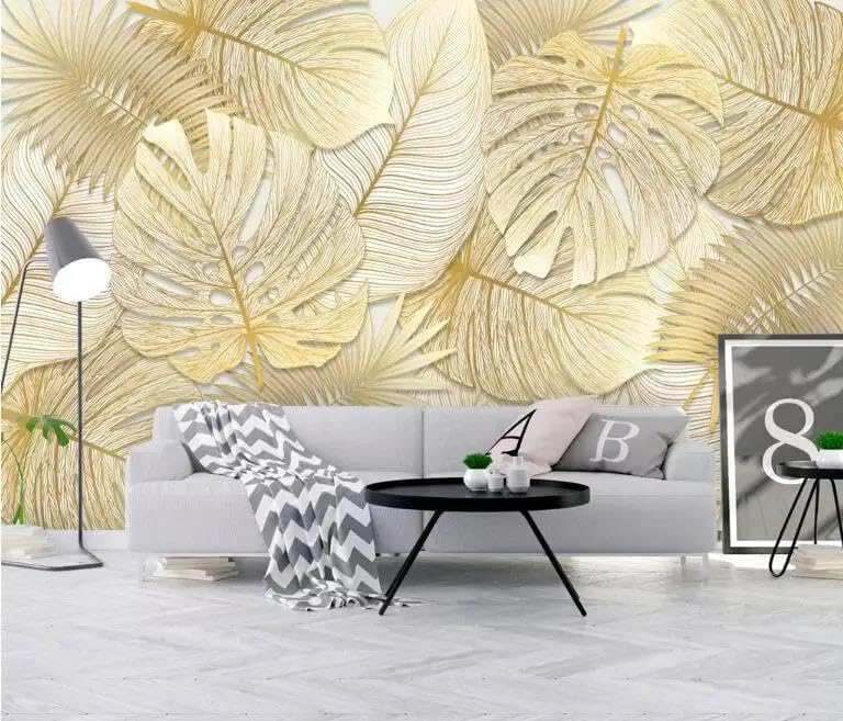 Papier peint 3d feuilles d'or ILIYA revêtement intissé luxe salon