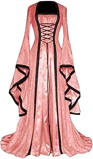 Vestido de corsé medieval para mujer, retro, color liso, manga trompeta, vestido largo de princesa, vestido gótico rojo, manga larga