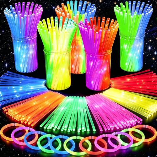 500 Pack Glow Sticks Bulk Party Pack, 8' Glow Bracelets & Necklaces with Connectors, Ultra Bright 14-Hour Glow in The Dark Party Supplies, Neon Party Favors for Birthday 4th of July Pool Party Events