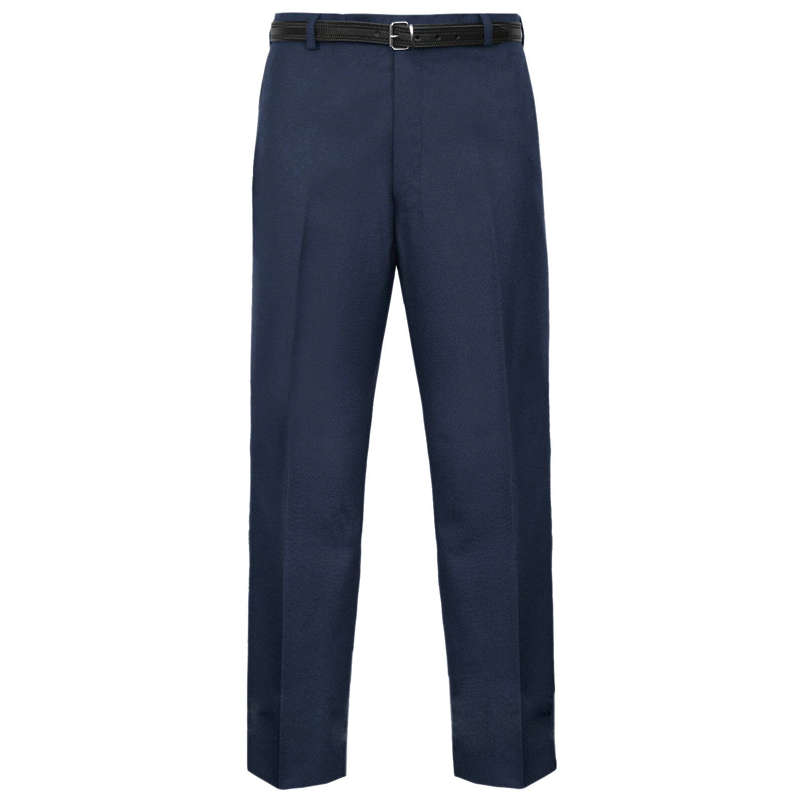 MyShoeStore Men's Black Formal Trousers - Straight Leg Belted Flat Front - Size 48L