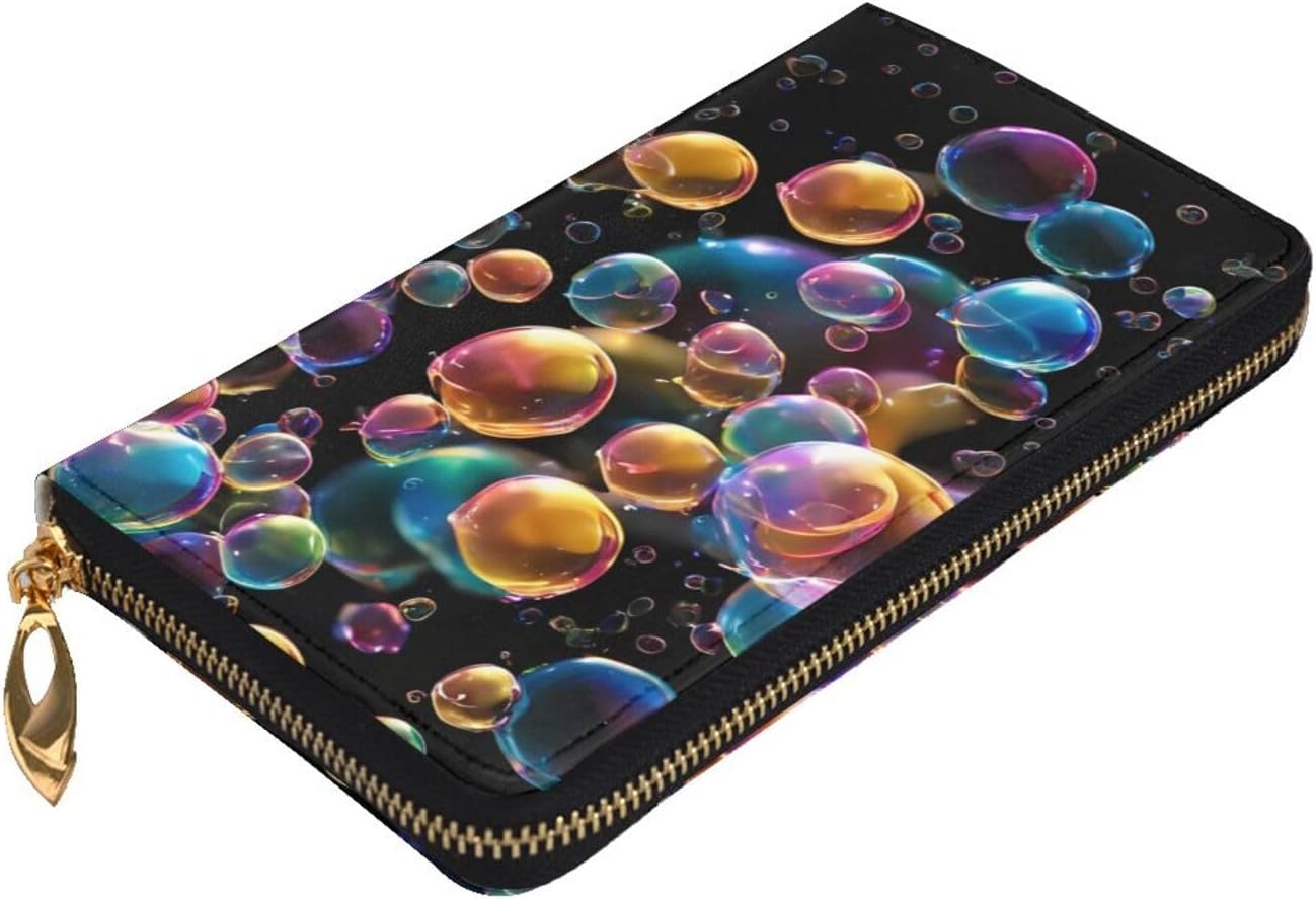 Stylish Colorful Rainbow Stars Long Leather Wallet Purse With Zipper â€“ Coin Purse Clutch Bag, Credit Card Phone Wallet For Women And Men, Casual Travel Large Capacity