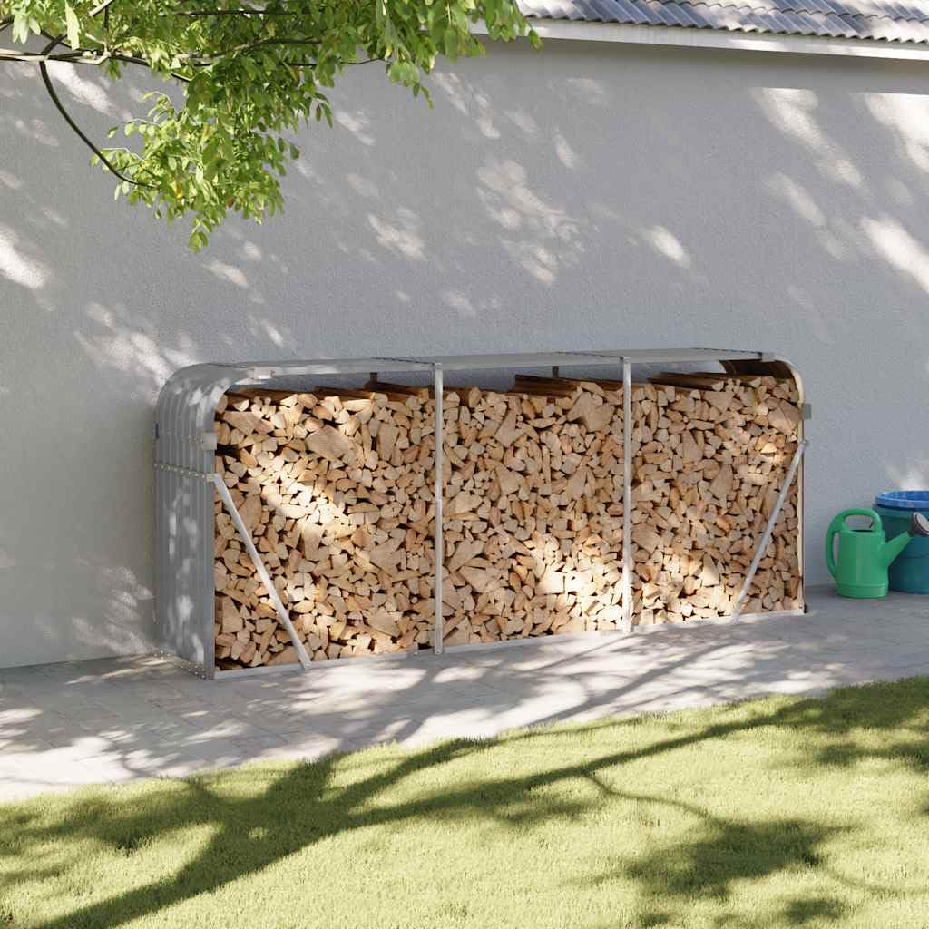 vidaXL Leñero, Estante Almacenaje de Leñas Troncos, Registro de Chimenea, Leñero de Chapas para Salón Jardín, Acero Galvanizado Gris Claro