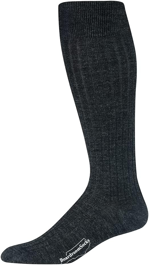 Merino Wool Dress Socks for Men – Over-the-Calf, Ribbed Wool Dress Socks for Size 8-12 – Breathable, Reinforced Heel and Toe
