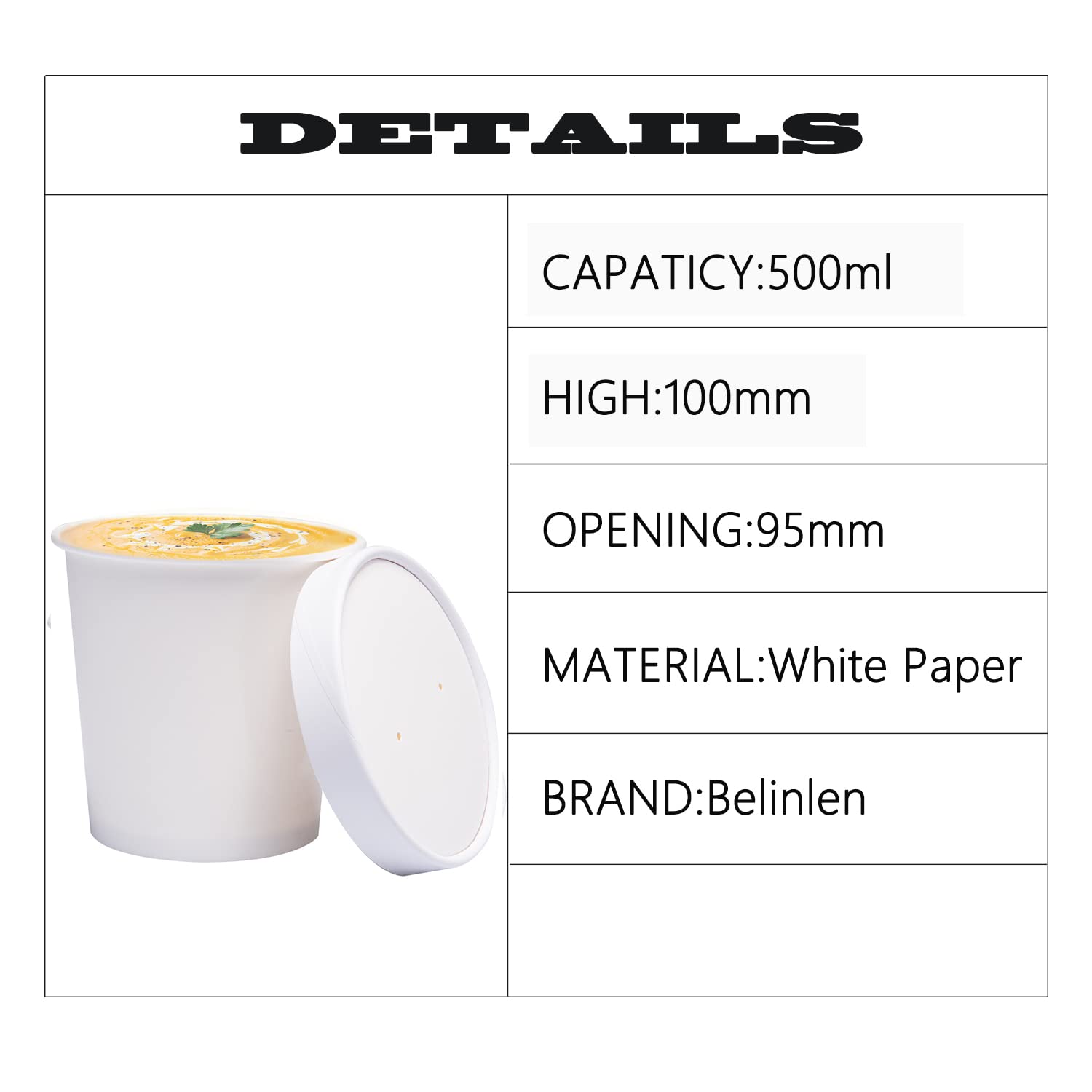 40 Sets 473 ml Papier Eisbecher Papier Dessertbecher mit Deckel Papier Suppenbecher mit Deckel biologisch abbaubare Papierschale Behälter Heavy Duty Papier Take Out Cups (cremeweiß)