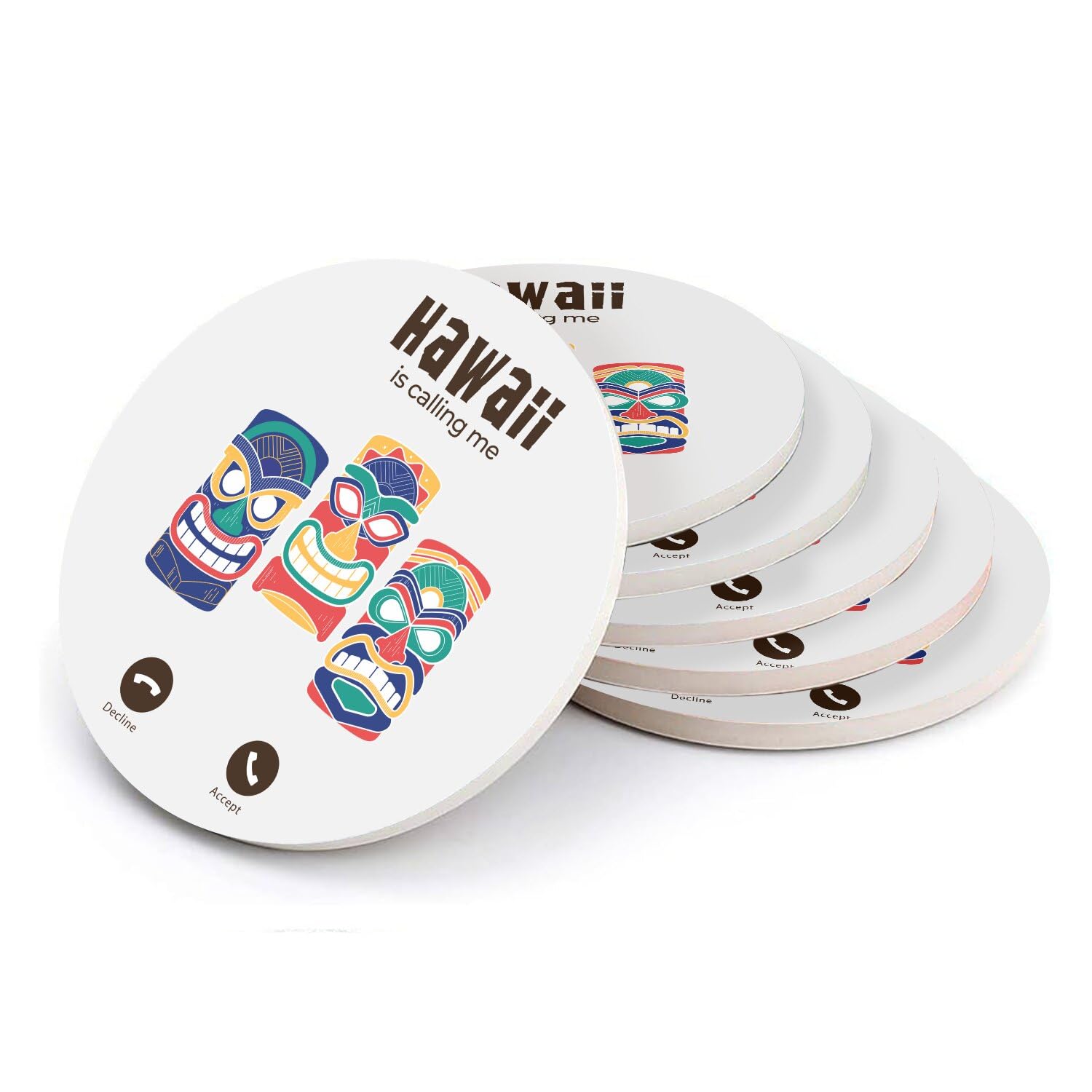 Sous-verre ronds en céramique absorbante motif Tiki Hawaii pour verre et tasse