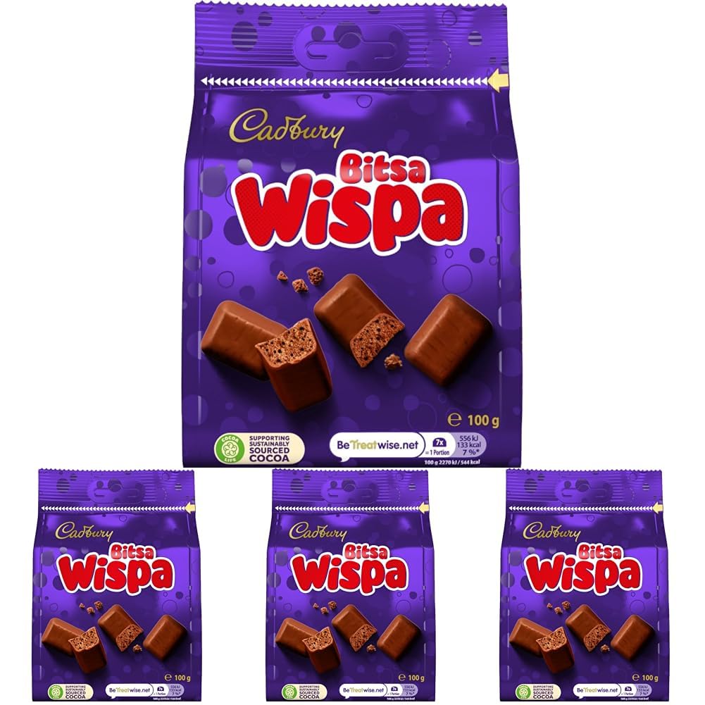 Cadbury Milk Chocolate Wispa Bitsa, Sharing Bag, Bite Size Treats, 100 g (Pack of 4)