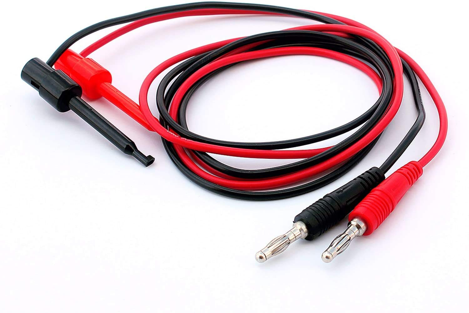 AofanTest Hook Clip to 4mm Straight Banana Plug Connector Lead Cable1M (Black & Red) 2Pcs