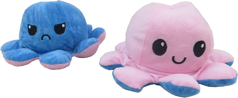 Polvo Pelucia do Humor Bipolar Bravo e Feliz Bicolor Brinquedo Reversível