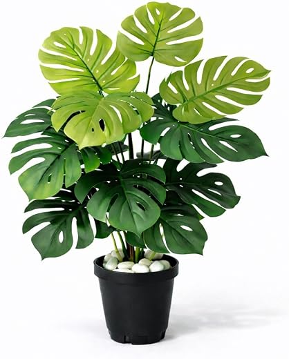 HOMOREE Artificial Plants for Decoration |Artificial Plants with Rubber Leaves Faux Monstera Turtle Leaf|Decorative Fake P...