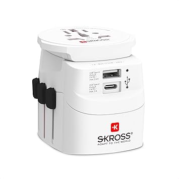 Skross Pro Light USB World Travel Adapter, White