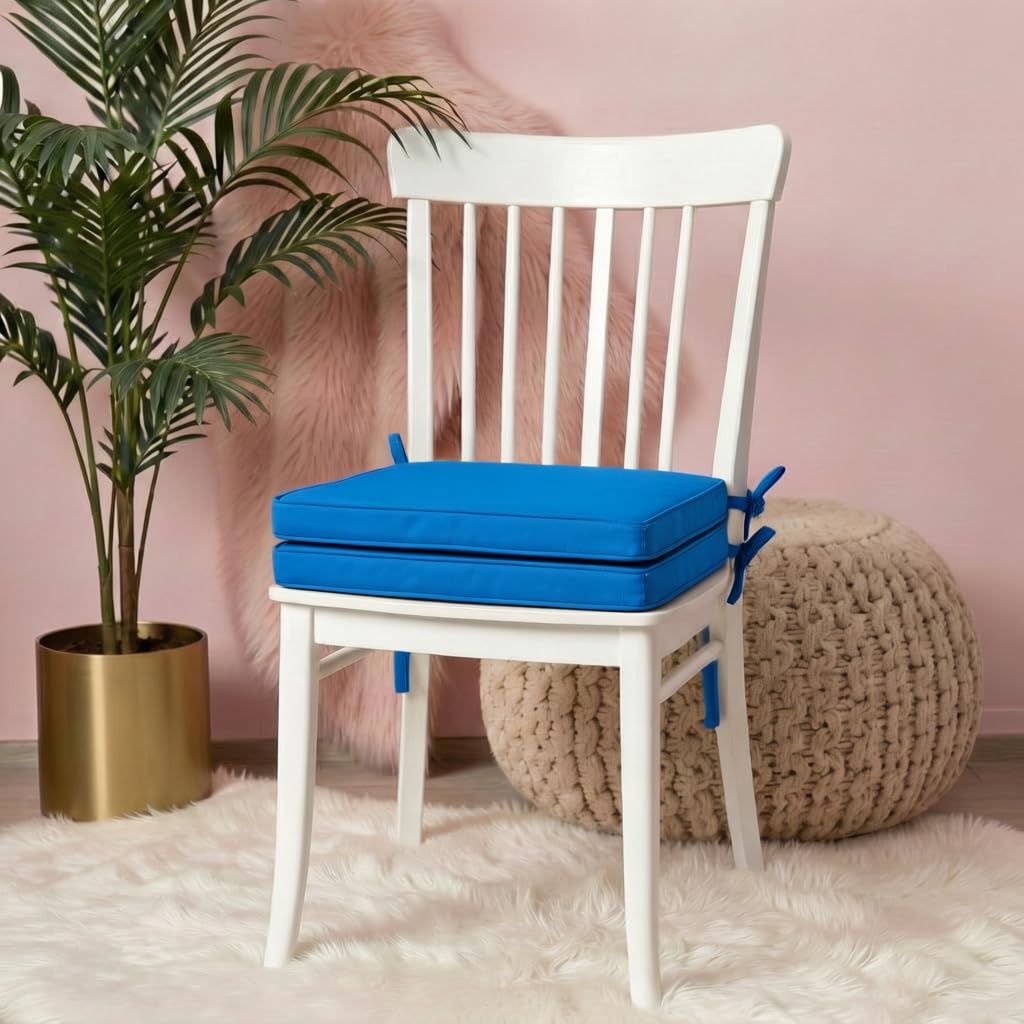iSTYLE MODE BETTER HOME CHOICE Set Of 2, Water Resistant Chair Cushions With Ties Seat Pads Cushion Pad For Indoors Outdoors Patio Garden Foam Cushion Pad (40 x 40 x 4cm, Blue)