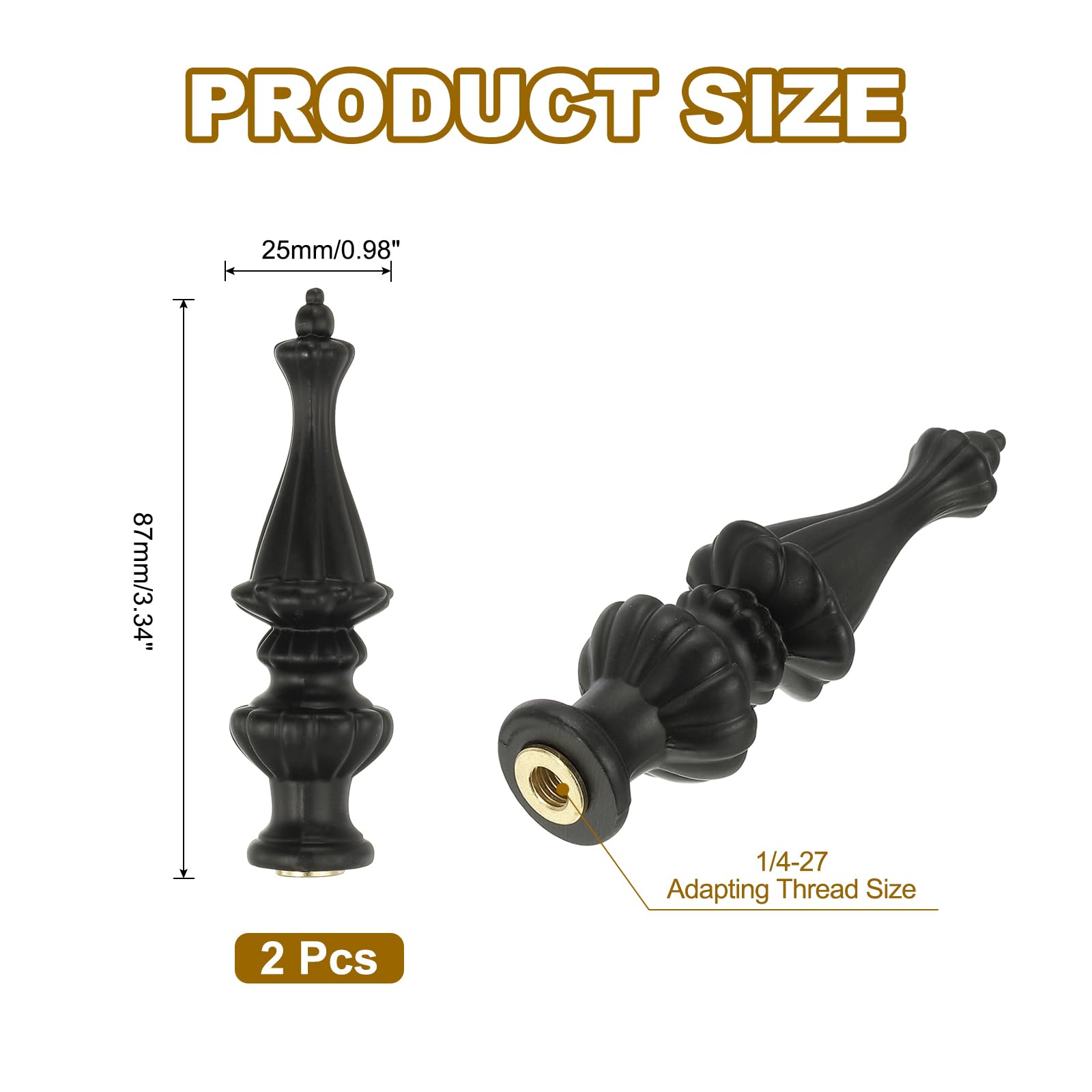 PATIKIL 2pcs 1/4-27 Lamp Finial Cap Knob, Brushed Lamp Shade Top Harp Top, Black - Image 2